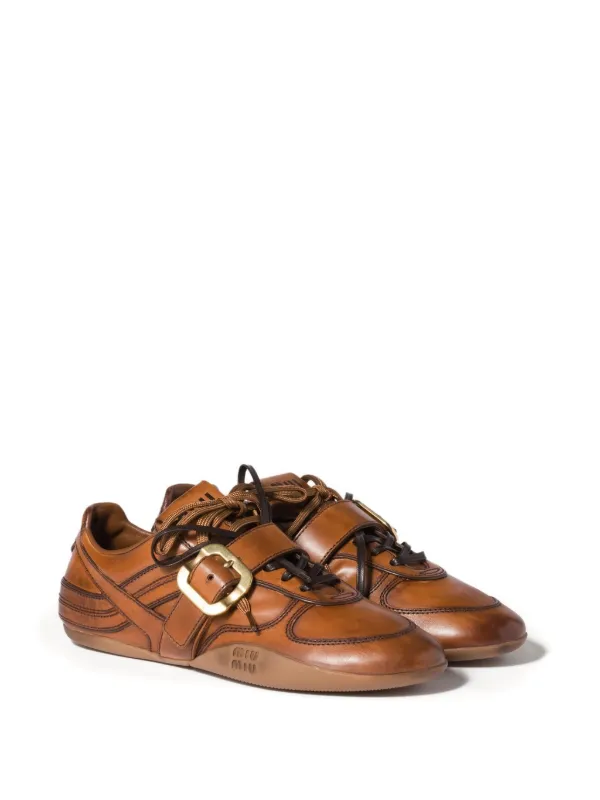 靴/バッグ Miu Miu Buckle Leather Sneakers Brown 37 Miu Miu Buckle Strap Leather Sneakers | Brown | FARFETCH