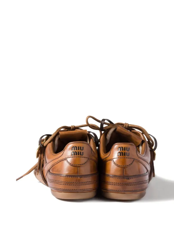 靴/バッグ Miu Miu Buckle Leather Sneakers Brown 37 Miu Miu Buckle leather sneakers for Women - Brown in KSA | Level Shoes