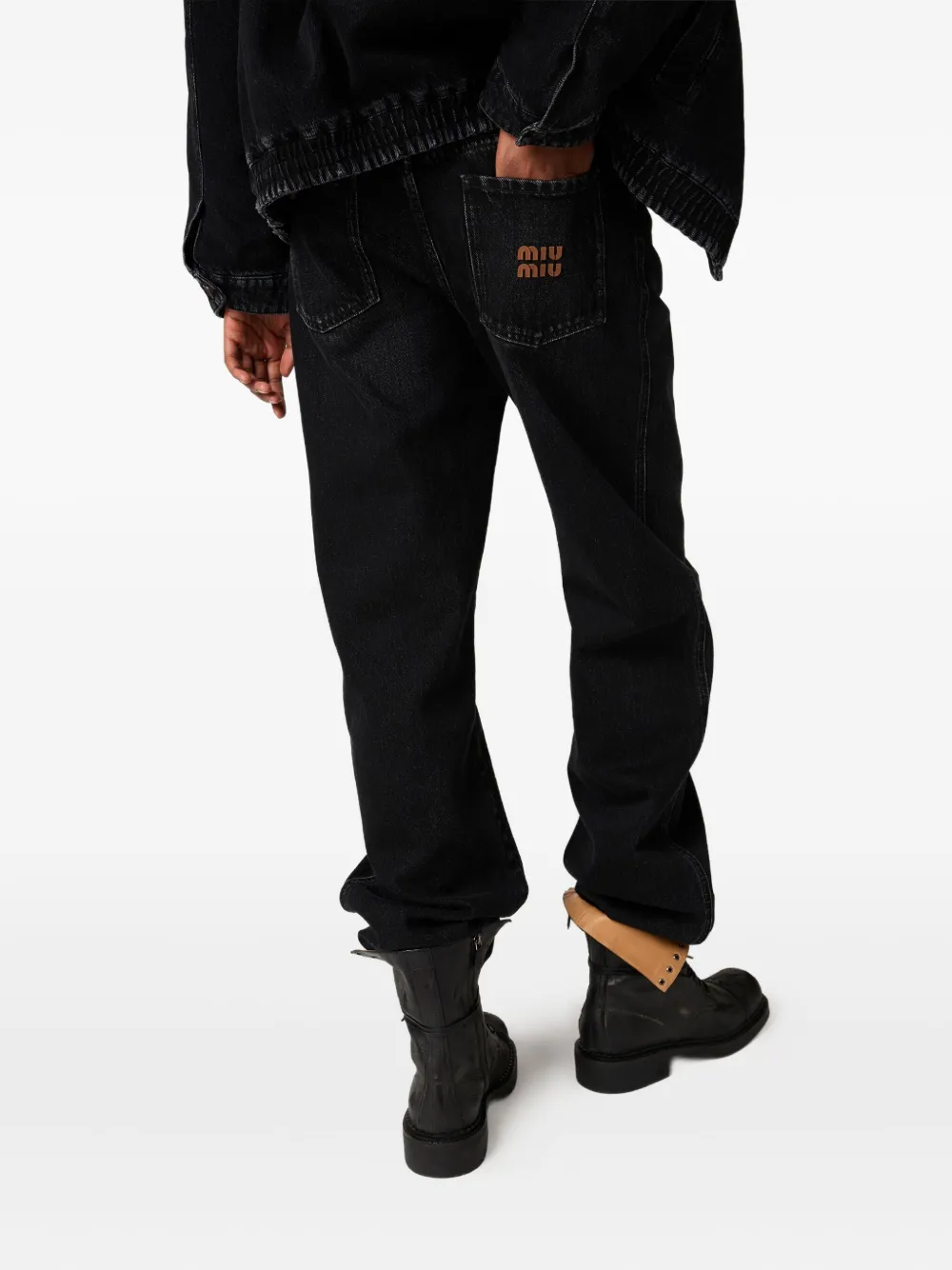 Miu Jeans met verwassen effect en stiksels Zwart