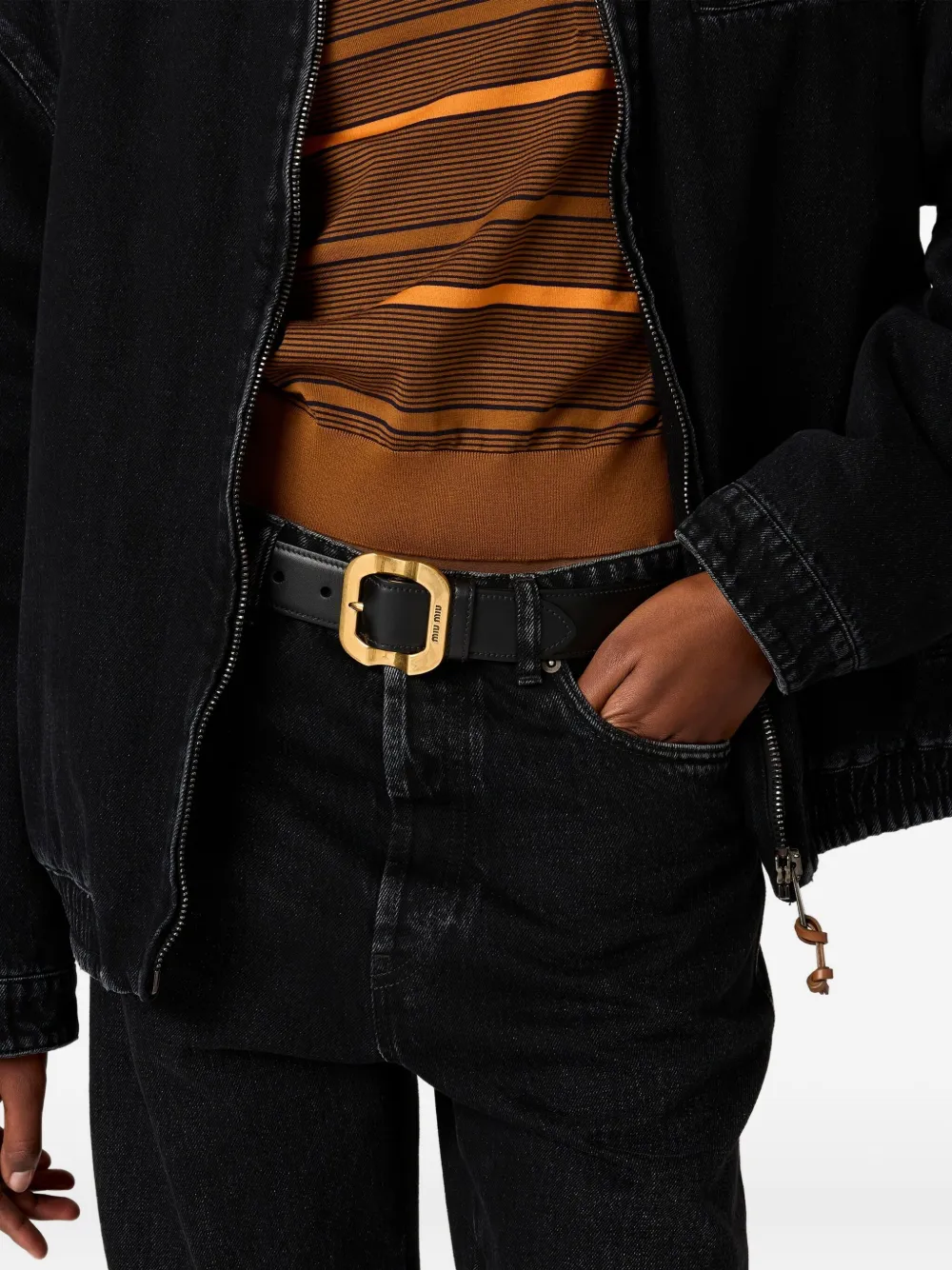 Miu Jeans met verwassen effect en stiksels Zwart