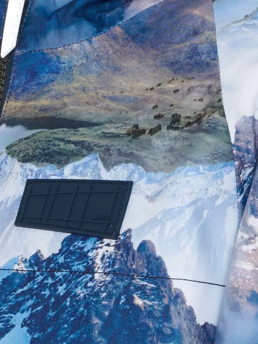 Molo Castor jack met capuchon met Snowy Mountains-print Blauw