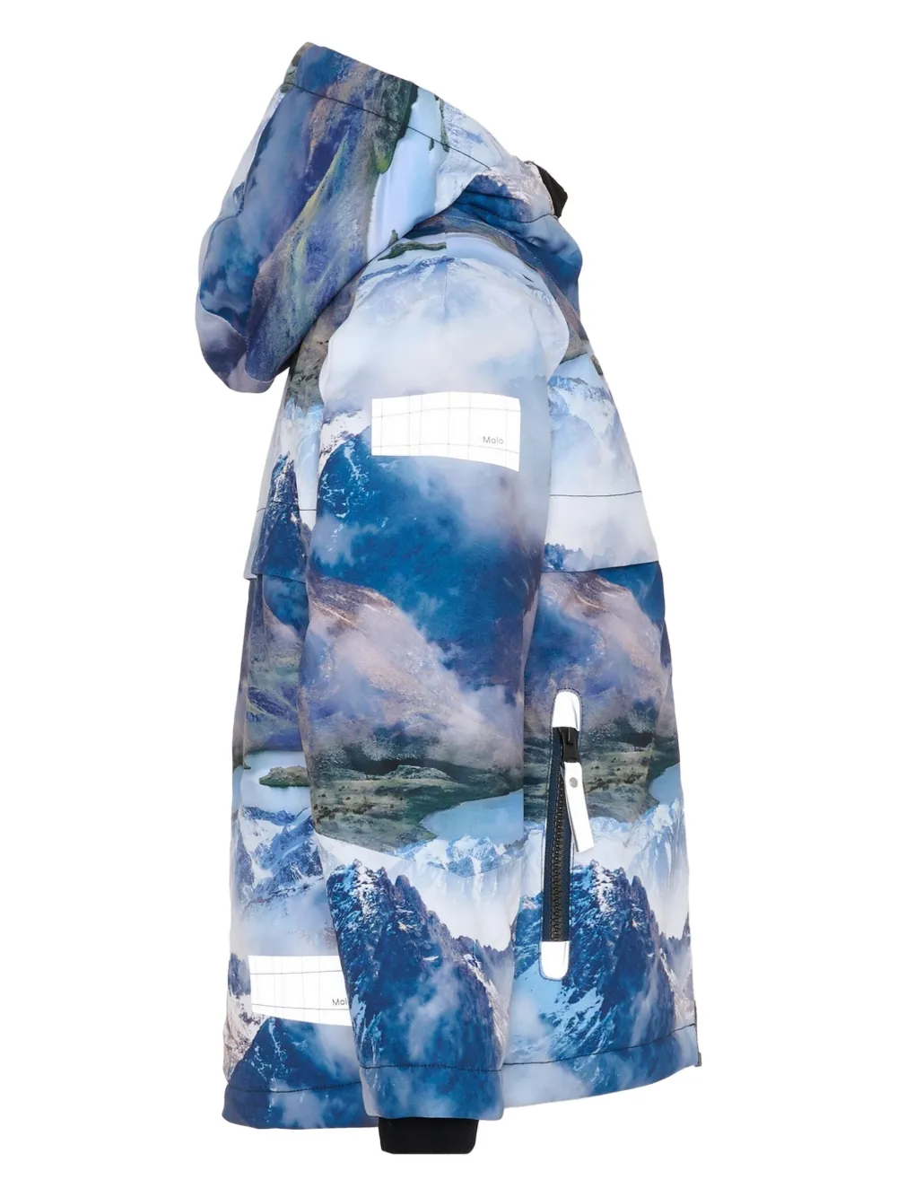 Molo Castor jack met capuchon met Snowy Mountains-print Blauw
