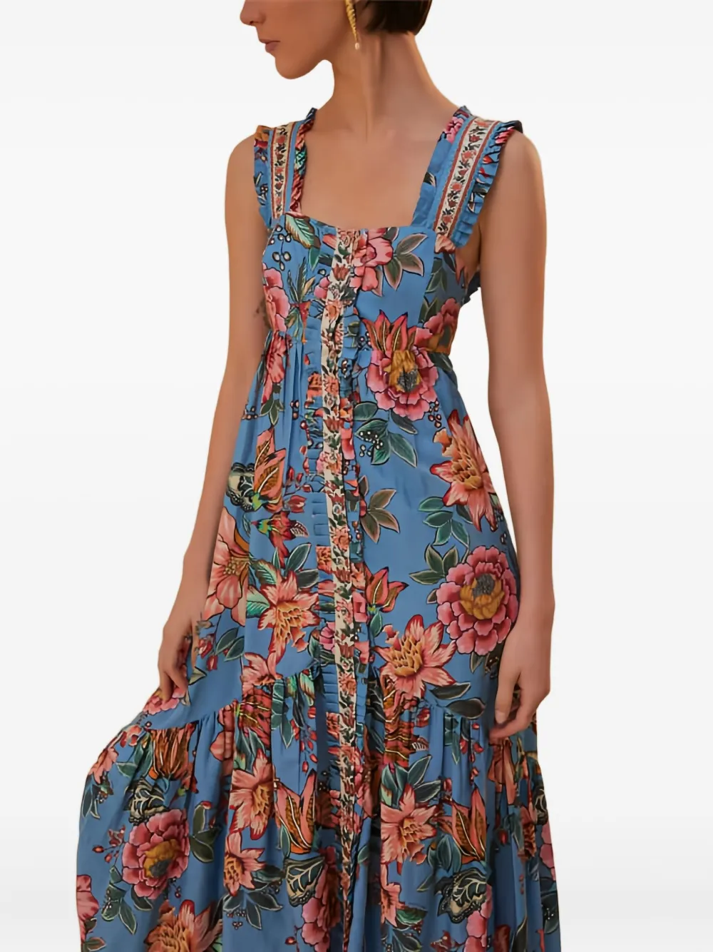 Farm Rio Wonderful Bouquet Floral Ruffled Maxi Dress In Multi