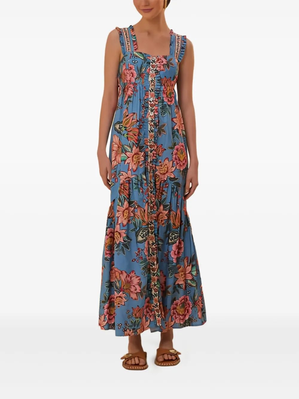 Farm Rio Wonderful Bouquet Floral Ruffled Maxi Dress In Multi