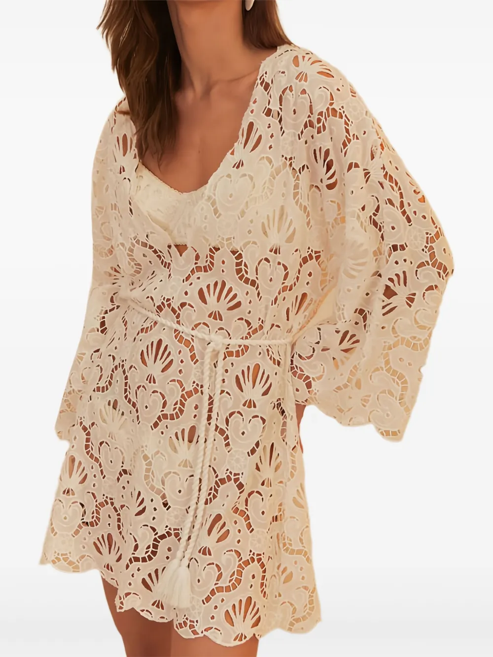 Farm Rio Seashell-motf Mini Dress In Neutral