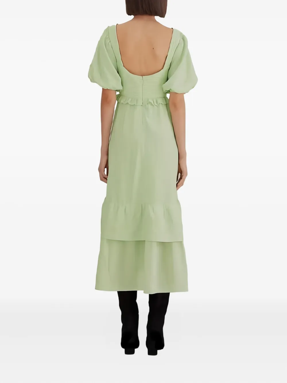 Farm Rio Puffed Short-sleeve Midi Dress In Green