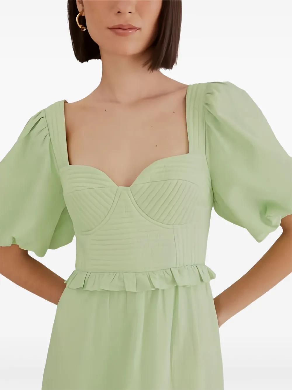 Farm Rio Puffed Short-sleeve Midi Dress In Green