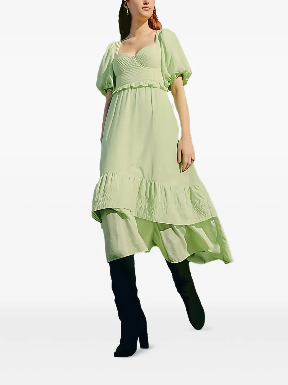 Farm Rio Puffed Short-sleeve Midi Dress In Green