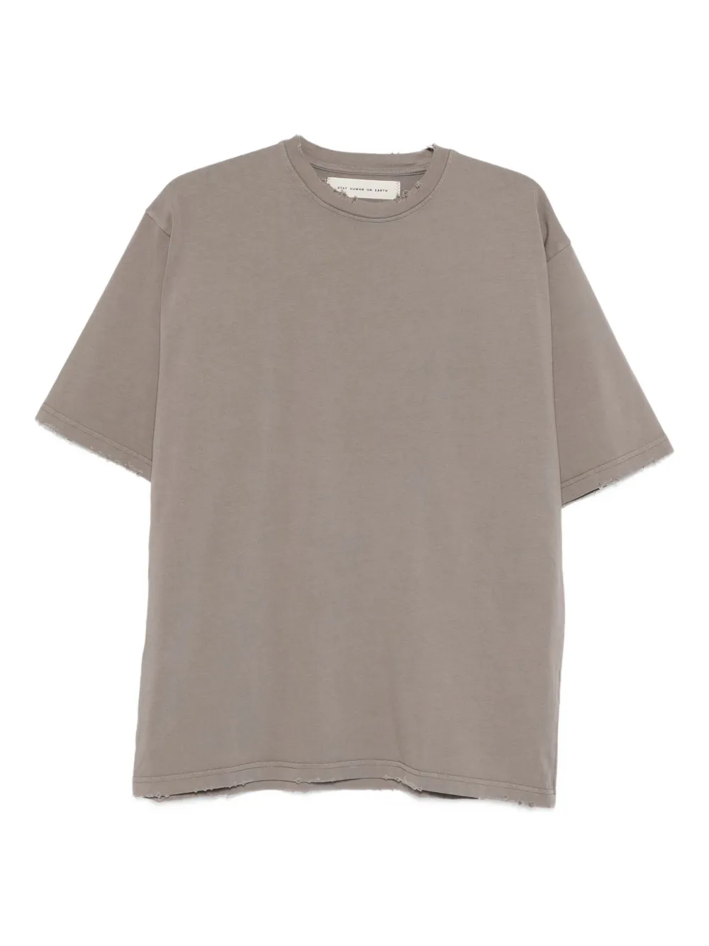Stay Human On Earth Frayed T-shirt In Gray