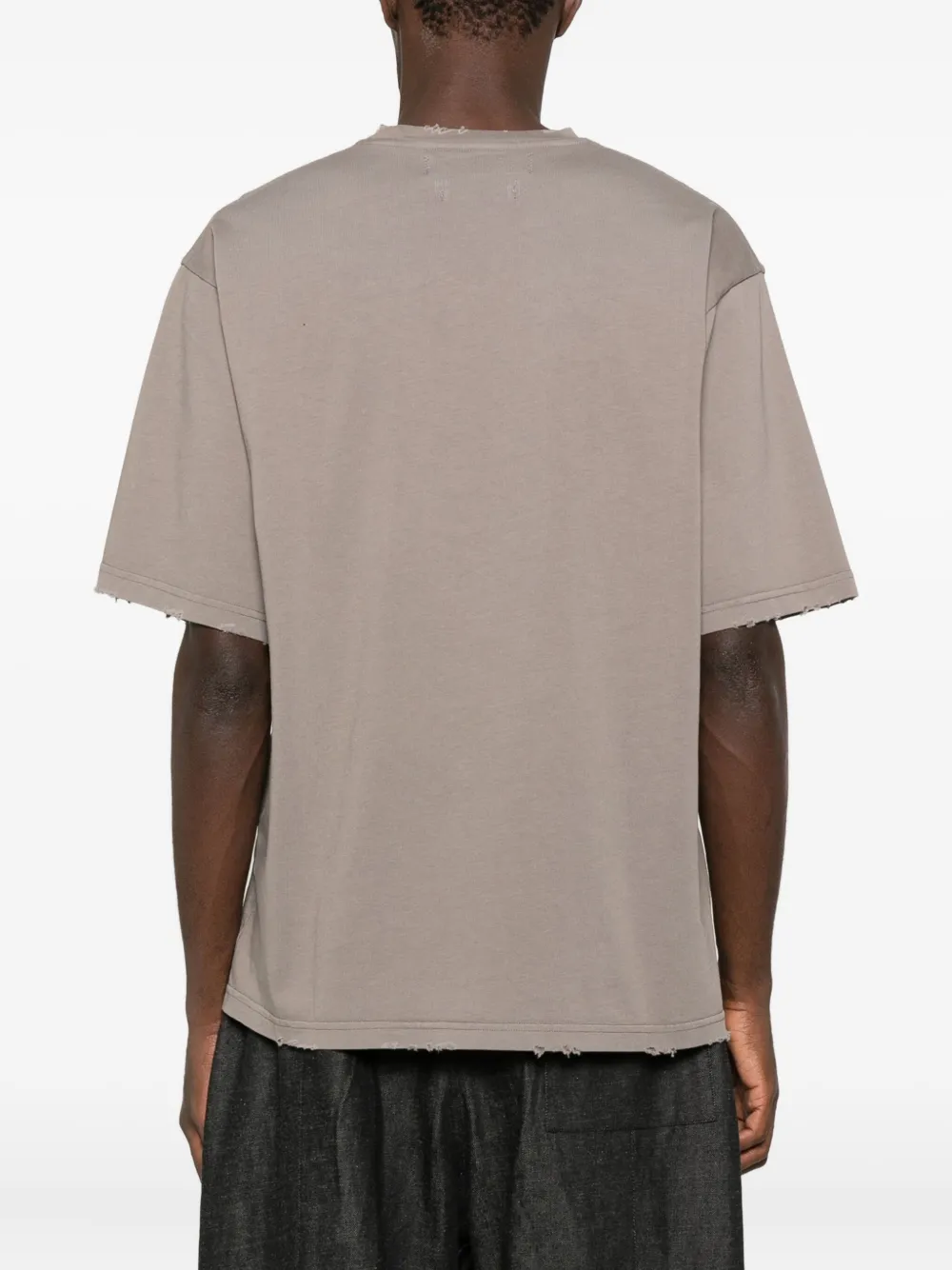 Stay Human On Earth Frayed T-shirt In Gray