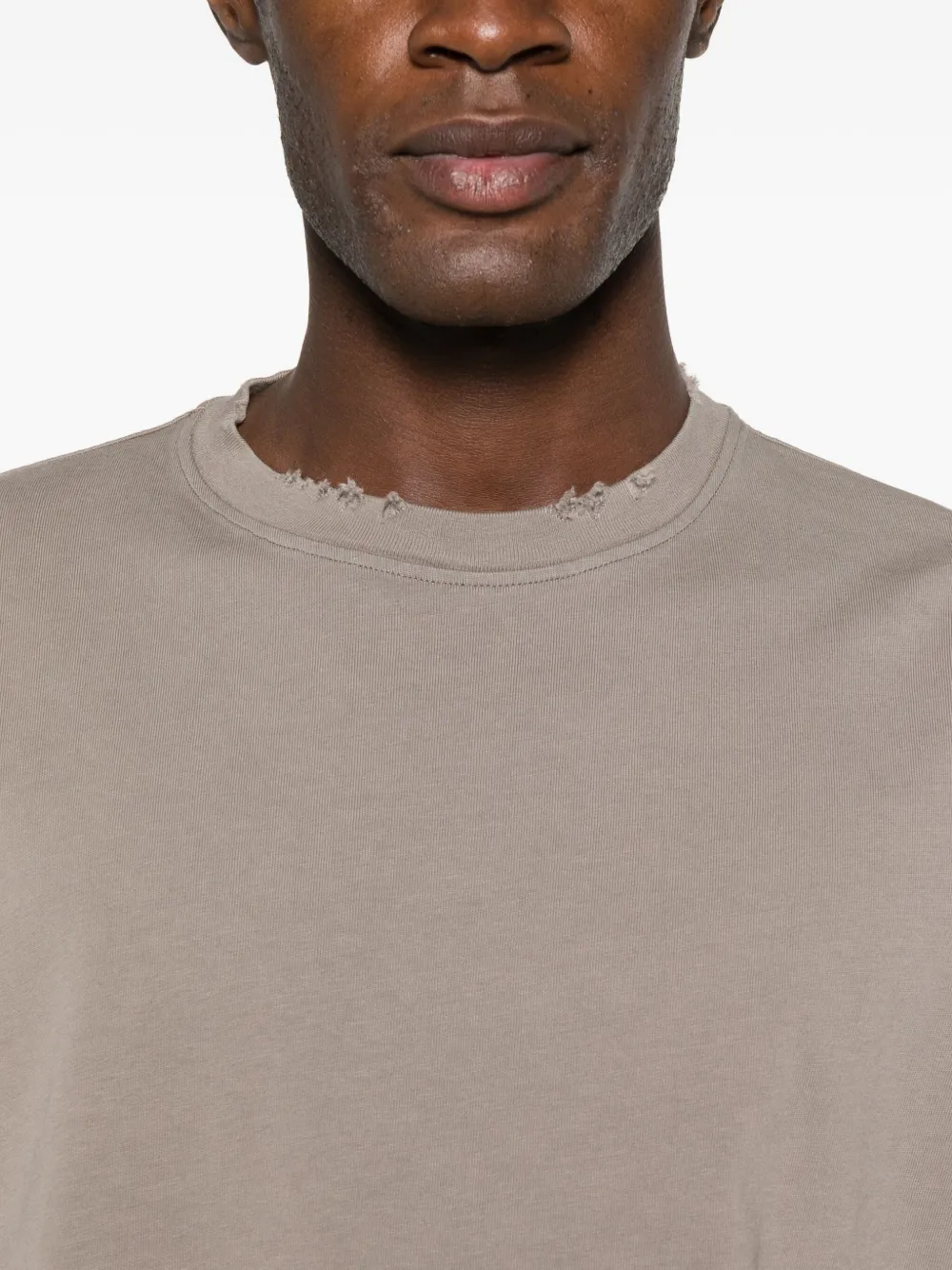 Stay Human On Earth Frayed T-shirt In Gray