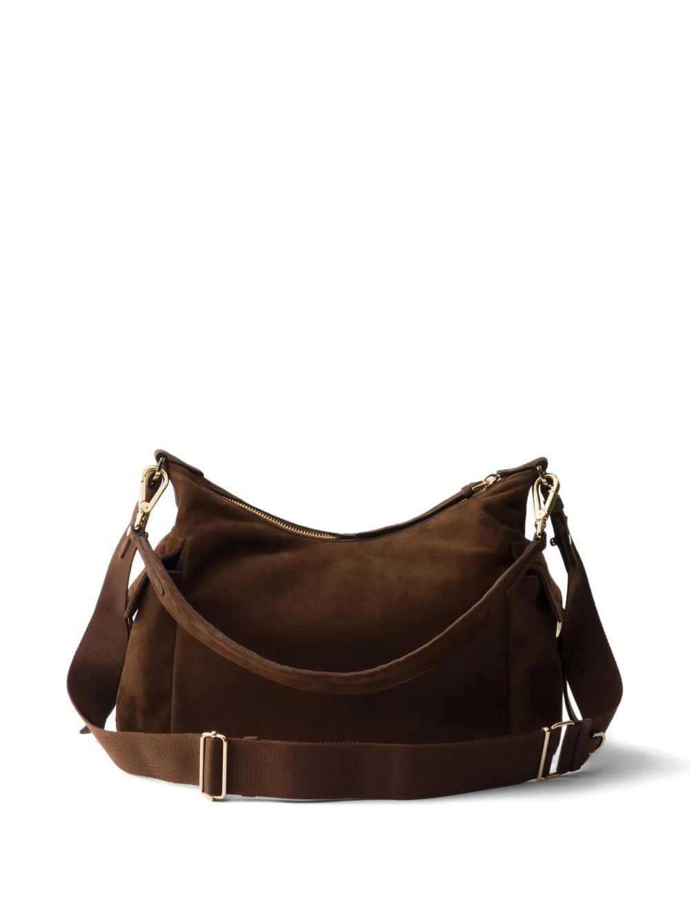 Prada Large Explore Suede-leather Shoulder Bag In Brown