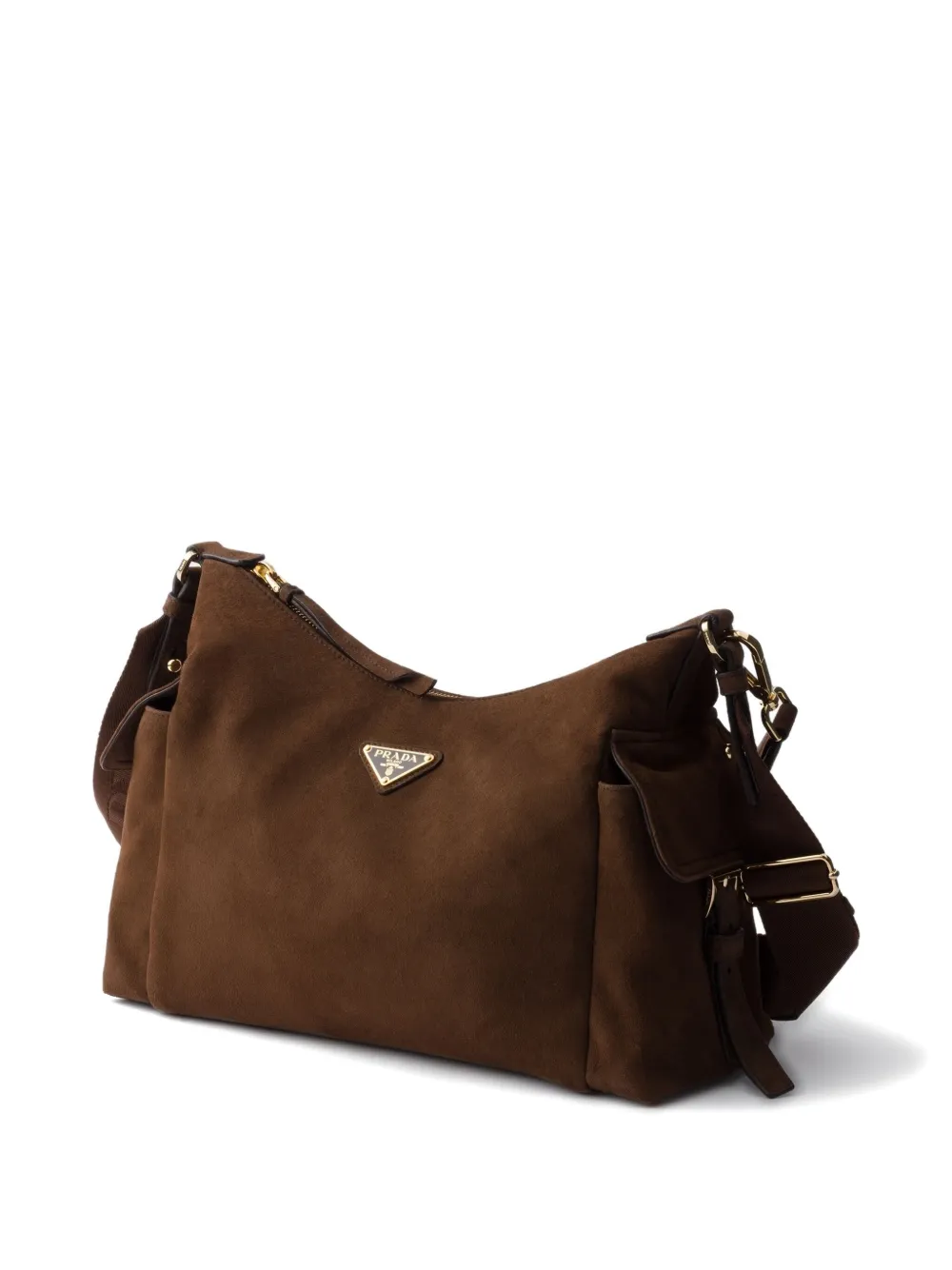Prada Large Explore Suede-leather Shoulder Bag In Brown