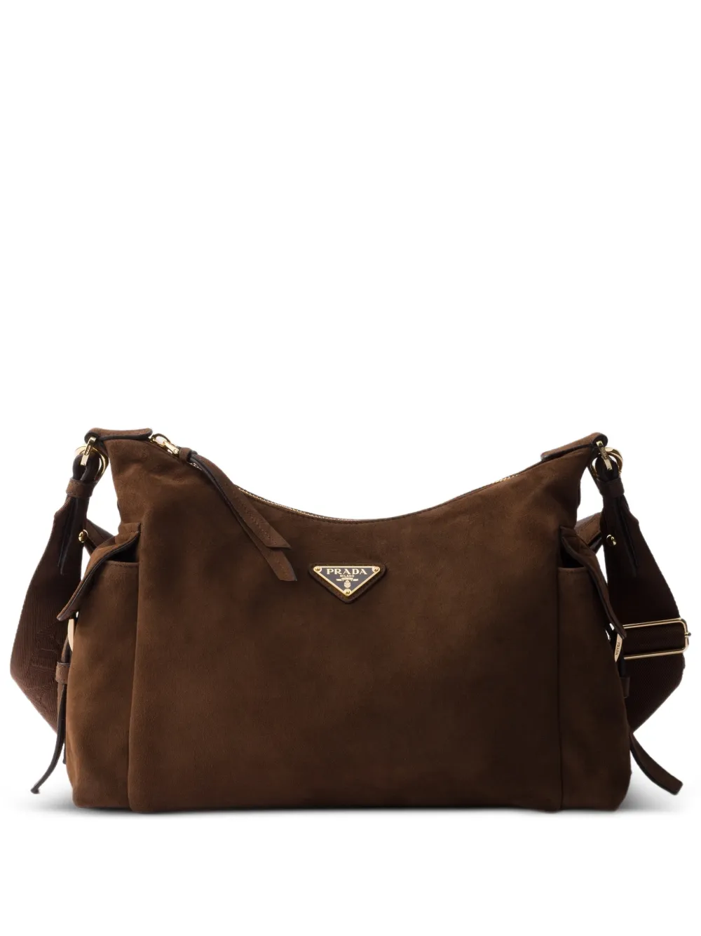 Prada large Explore suede-leather shoulder bag - Marrone