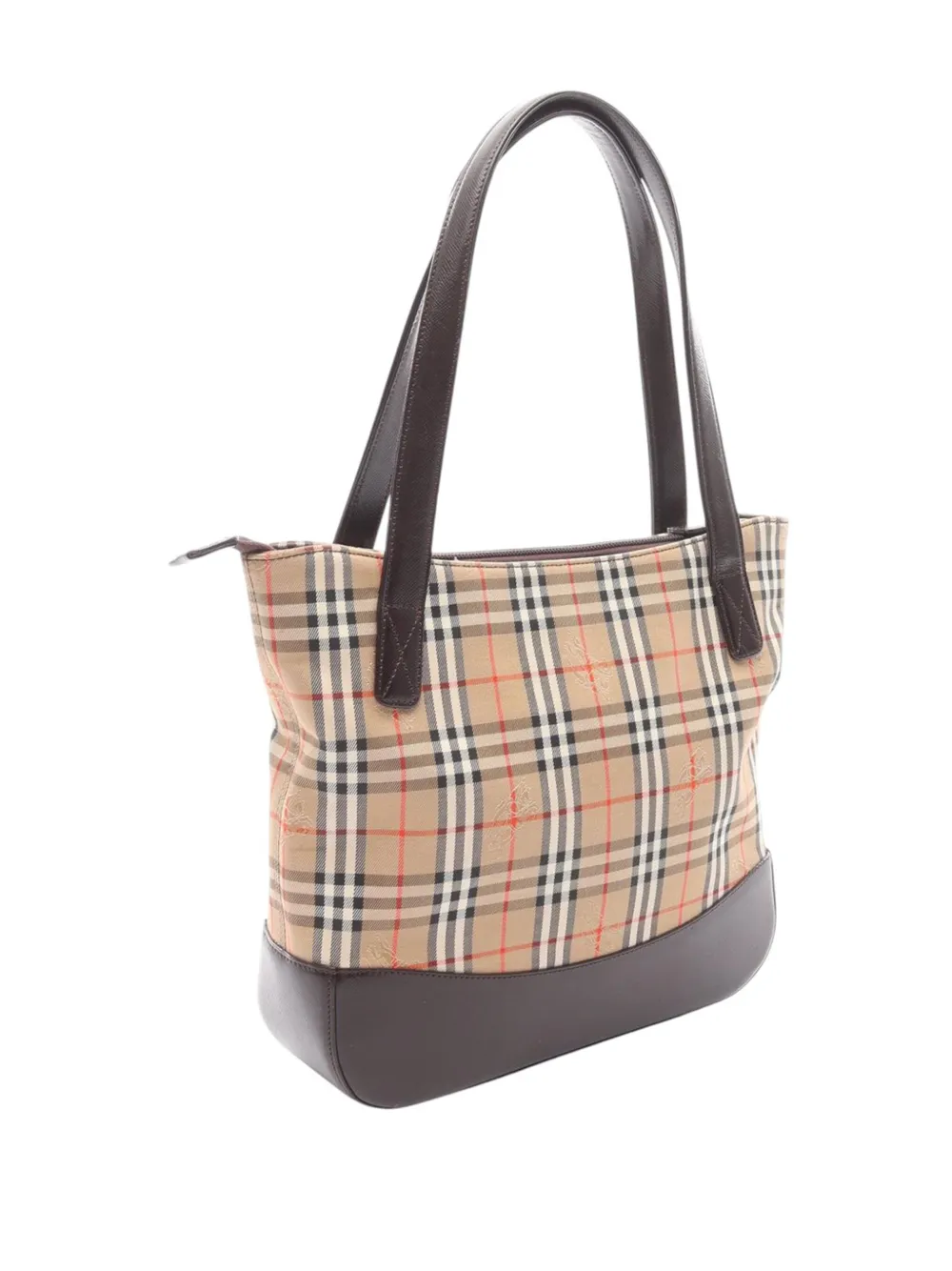Pre-owned Burberry 2000-2017 Haymarket Check Canvas Tote Bag In Brown
