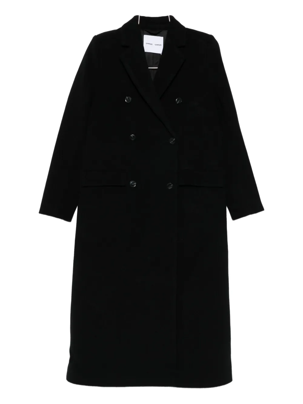 Samsoe & Samsoe Falcon Double-breasted Coat In Black