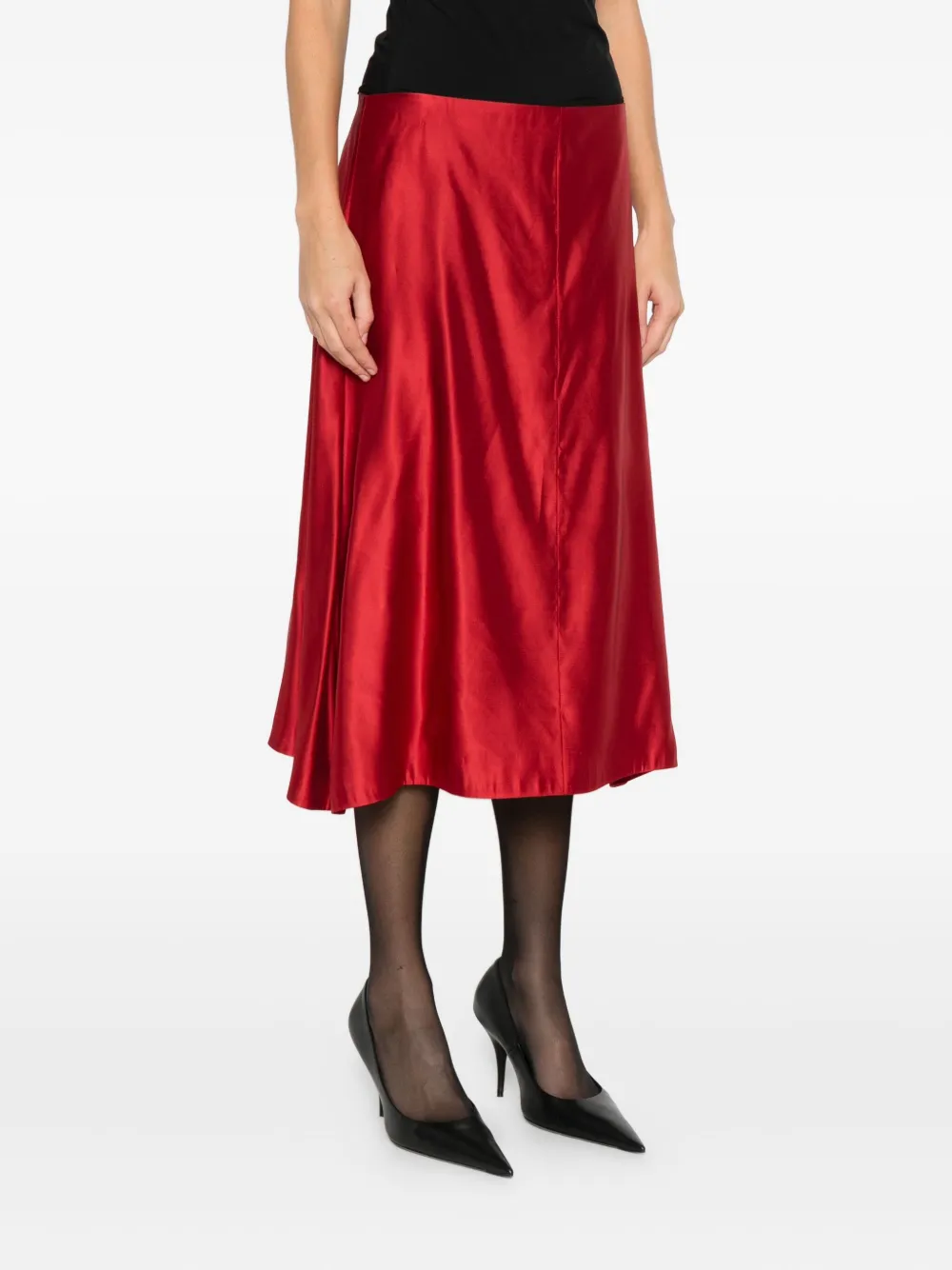 Khaite Satin Midi Skirt In Red