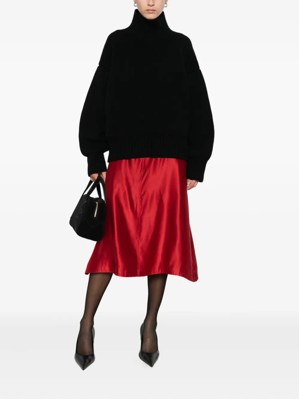 Khaite Satin Midi Skirt In Red