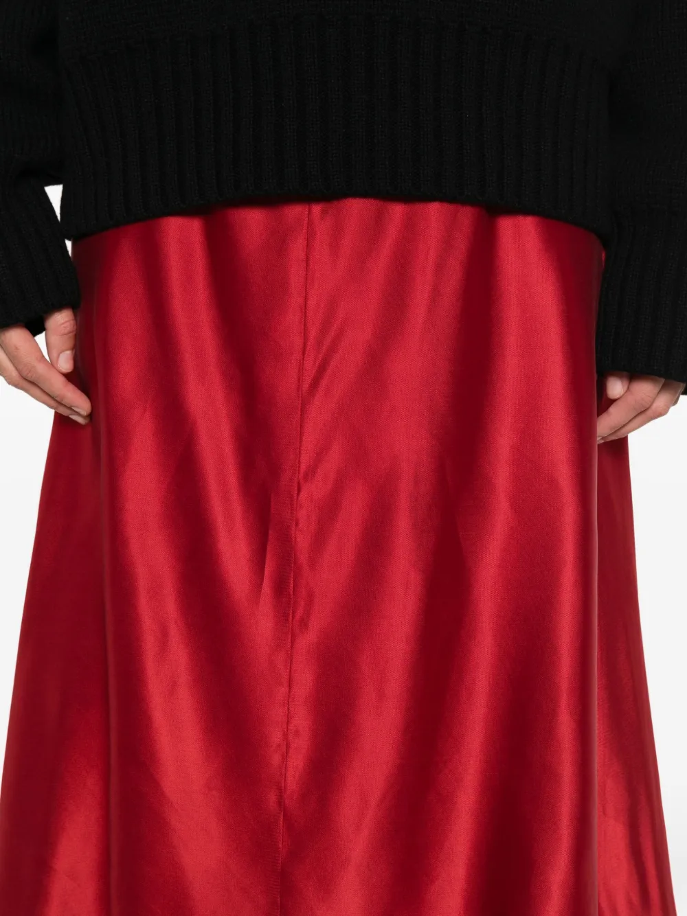 Khaite Satin Midi Skirt In Red