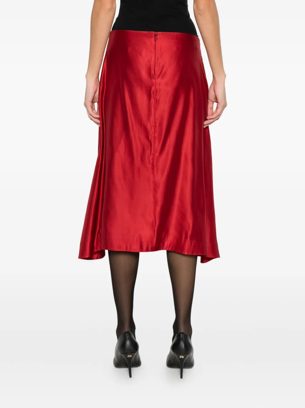 Khaite Satin Midi Skirt In Red