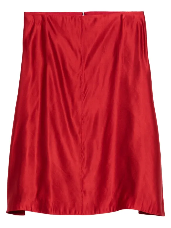 Khaite Satin Midi Skirt in Red