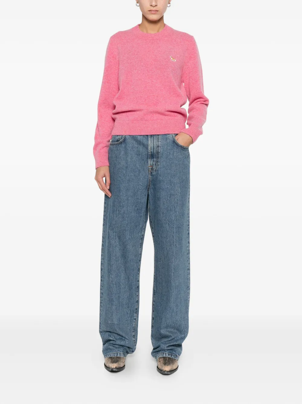 Maison Kitsuné Fox-motif Wool Sweater In Pink