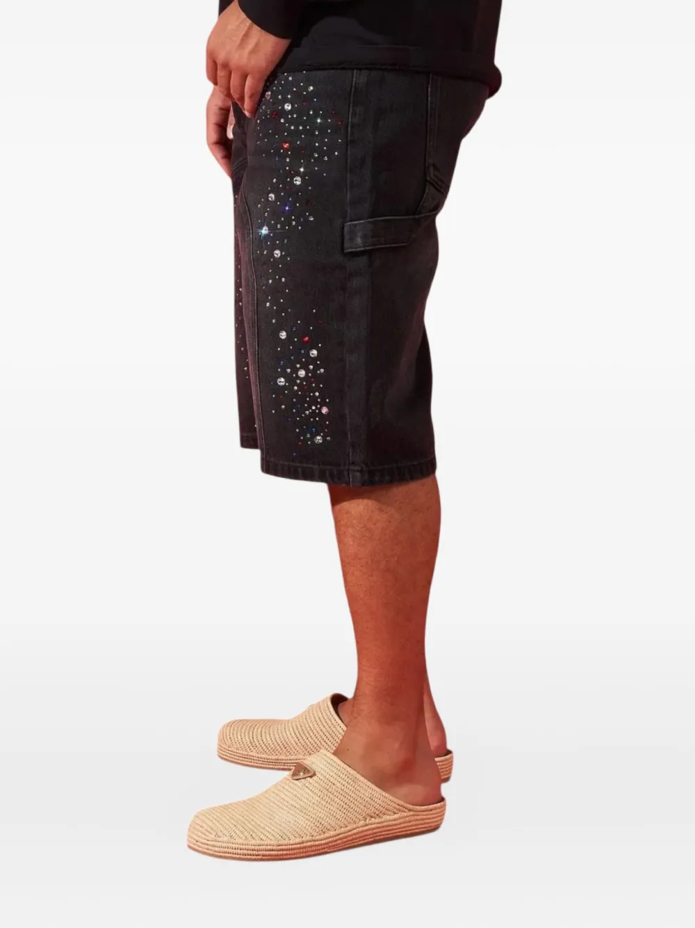 Duaa Supplication Stone Denim Shorts In Black