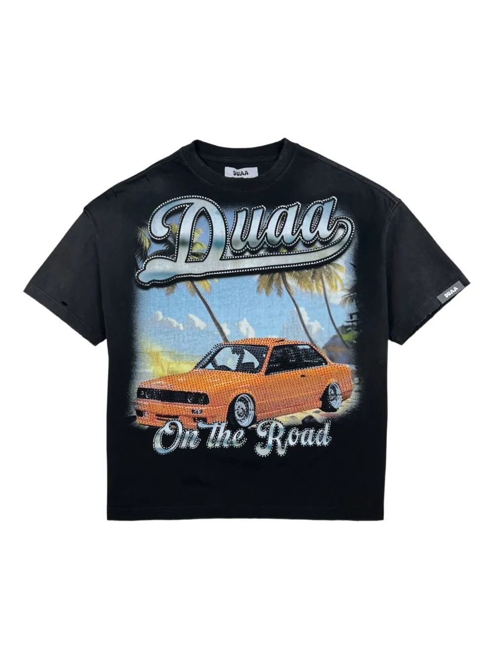 Duaa Destination Crystal Graphic T-shirt In Black