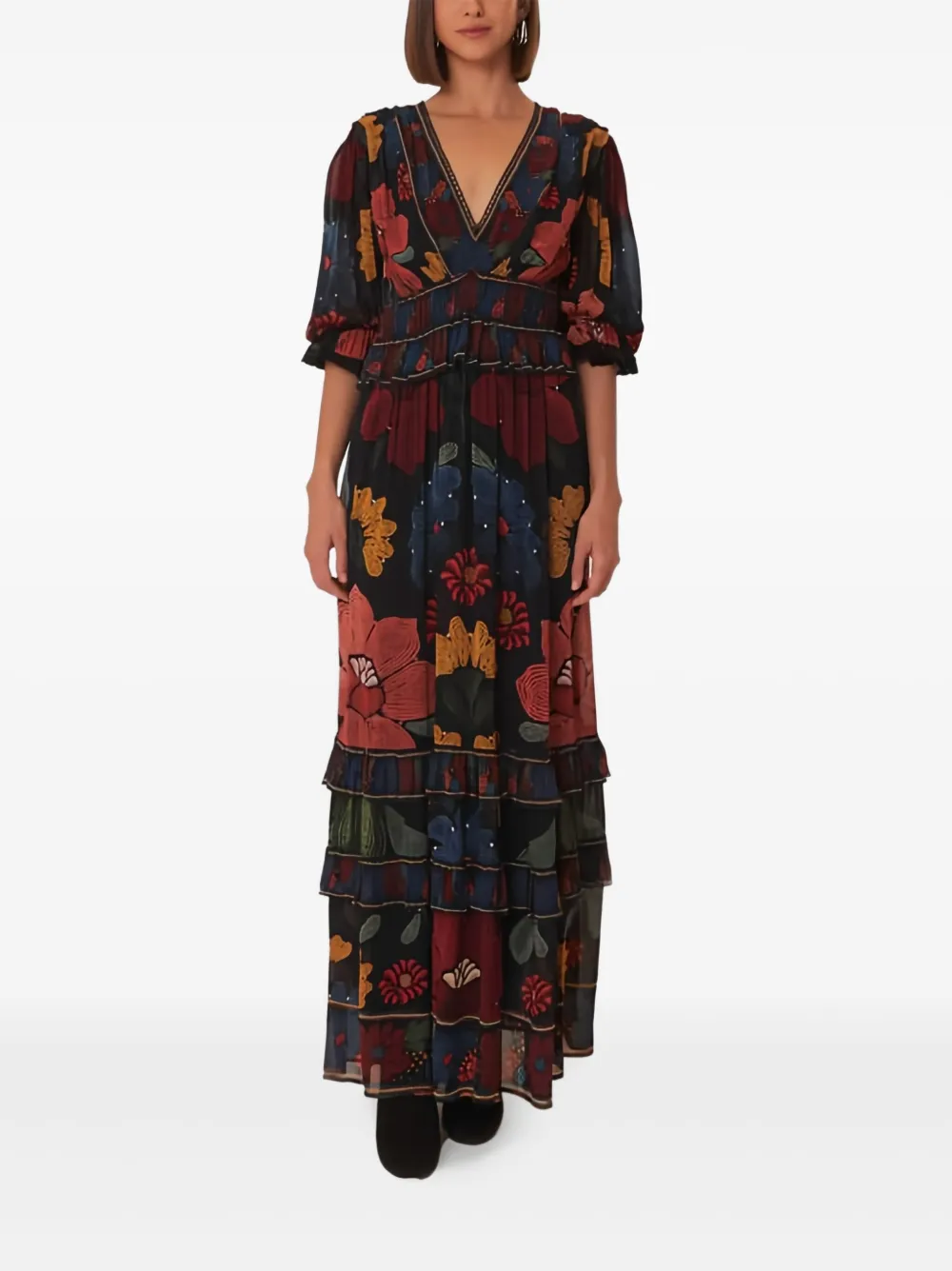 Farm Rio Floral Tiered Maxi Dress In Multi