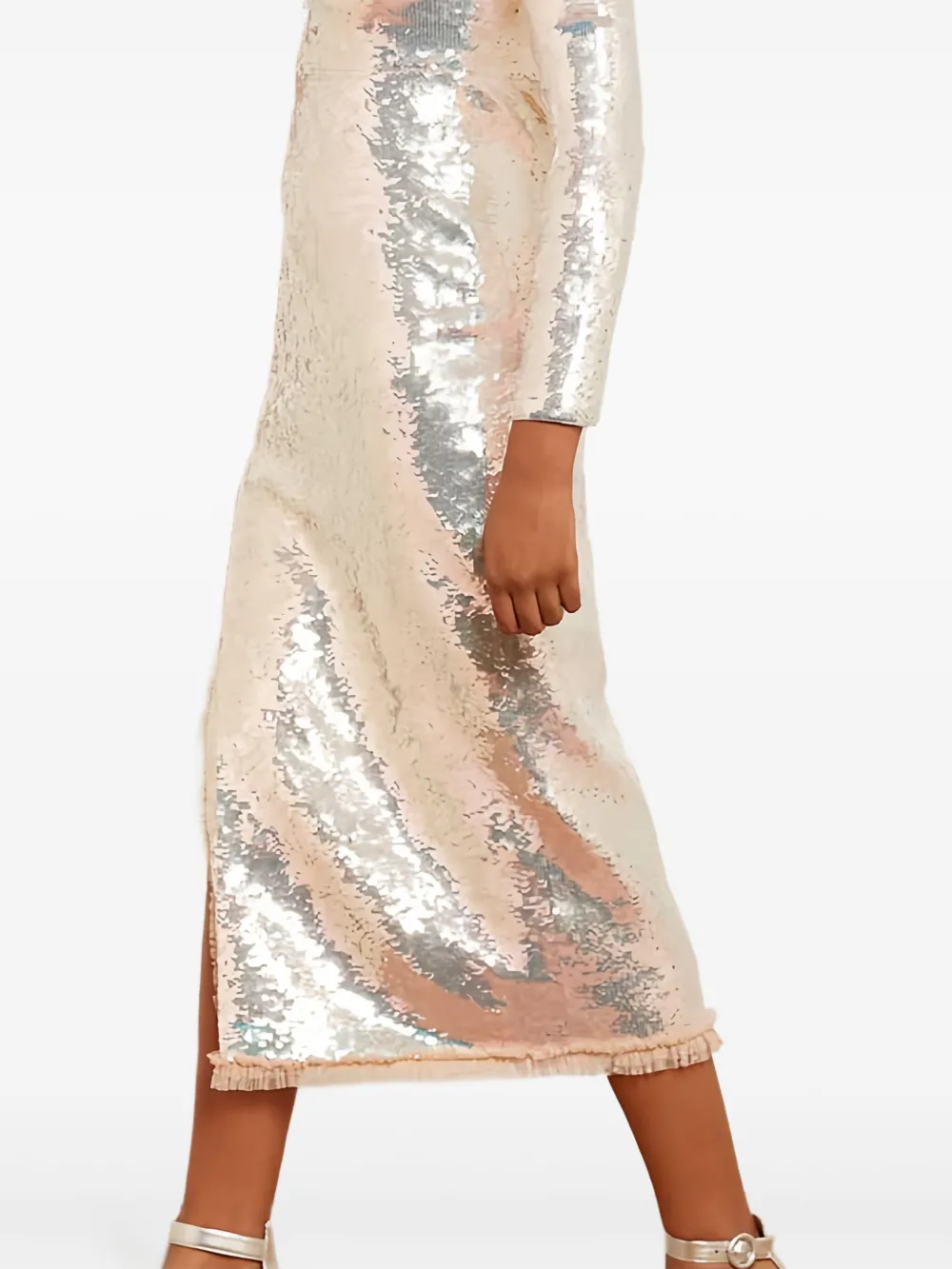 Needle & Thread Valerie Gloss jurk met pailletten en lange mouwen Beige