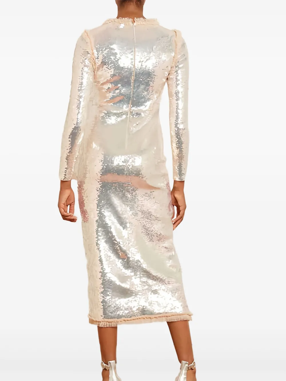 Needle & Thread Valerie Gloss jurk met pailletten en lange mouwen Beige