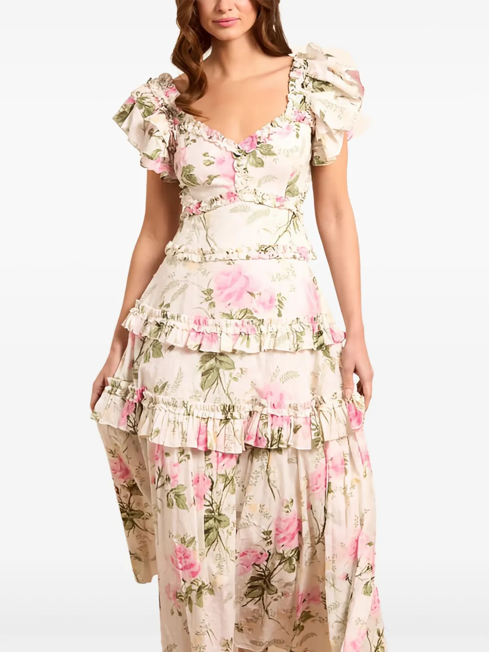 Needle & Thread Rose jurk met ruches en open rug - Beige