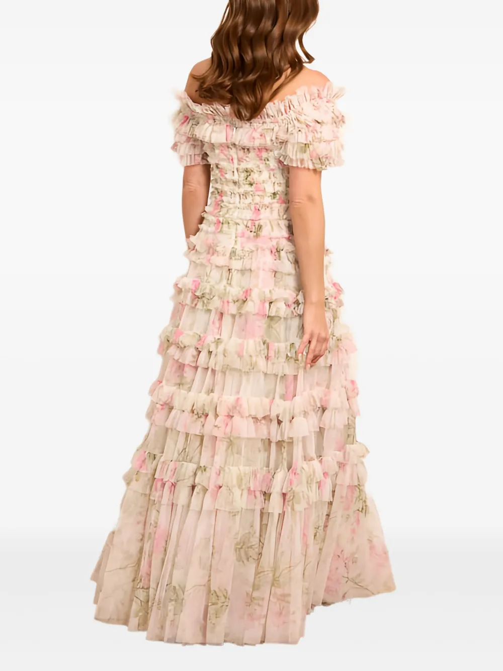 Needle & Thread Rose Lisette off-shoulder jurk Beige