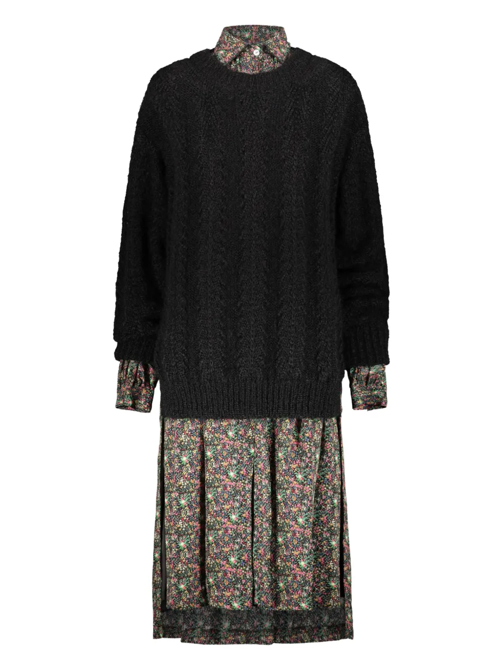 Junya Watanabe Floral Knit Midi Dress In Black