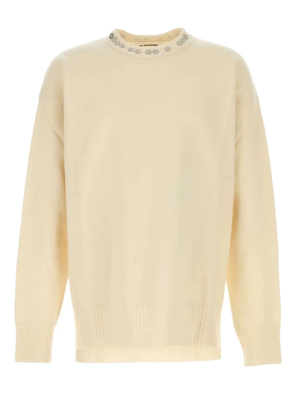 Jil Sander Wool Sweater Featuring Embellished Neckline In Neutral