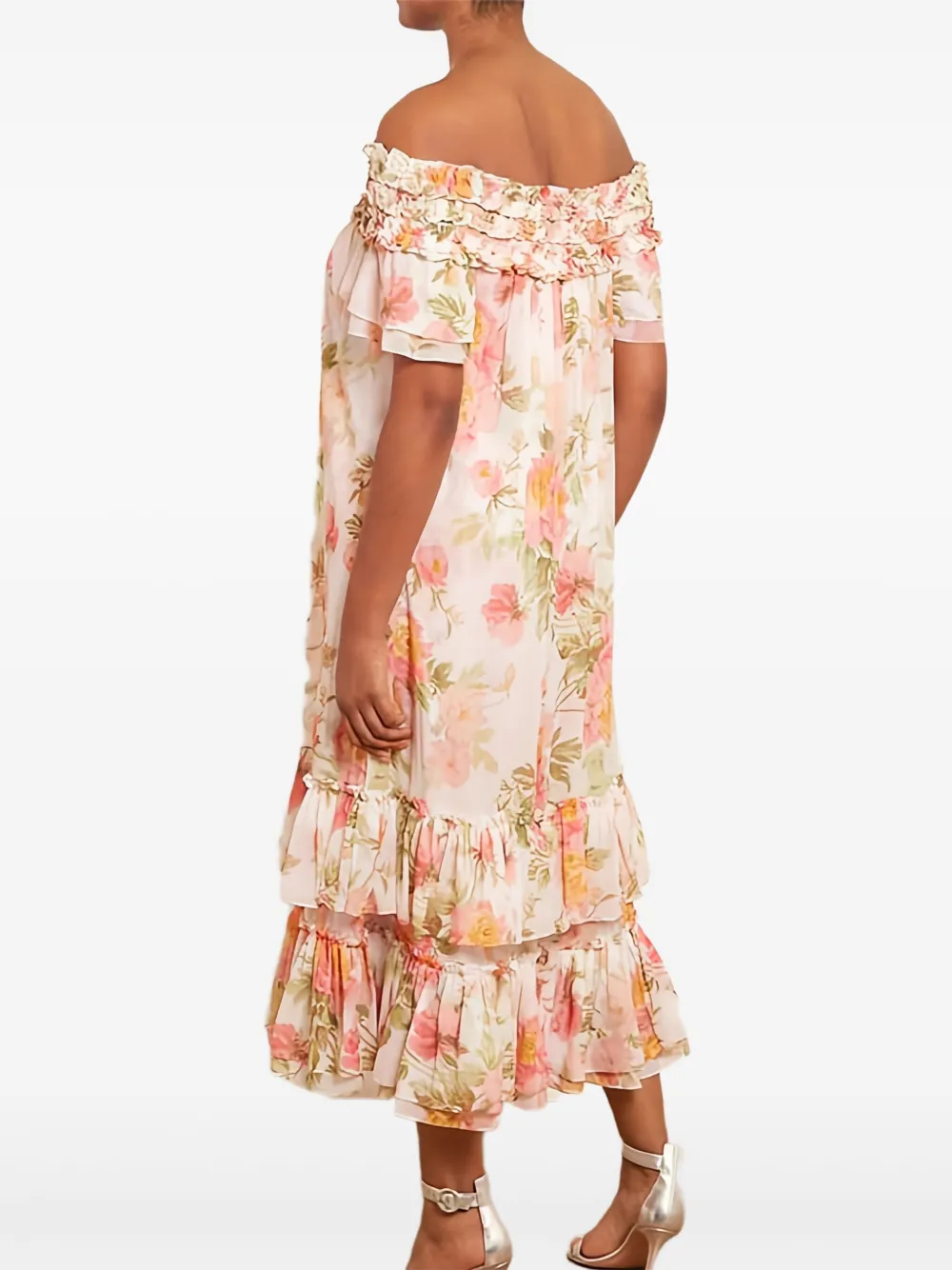 Needle & Thread Peony Promise Chiffon off-shoulder jurk Wit