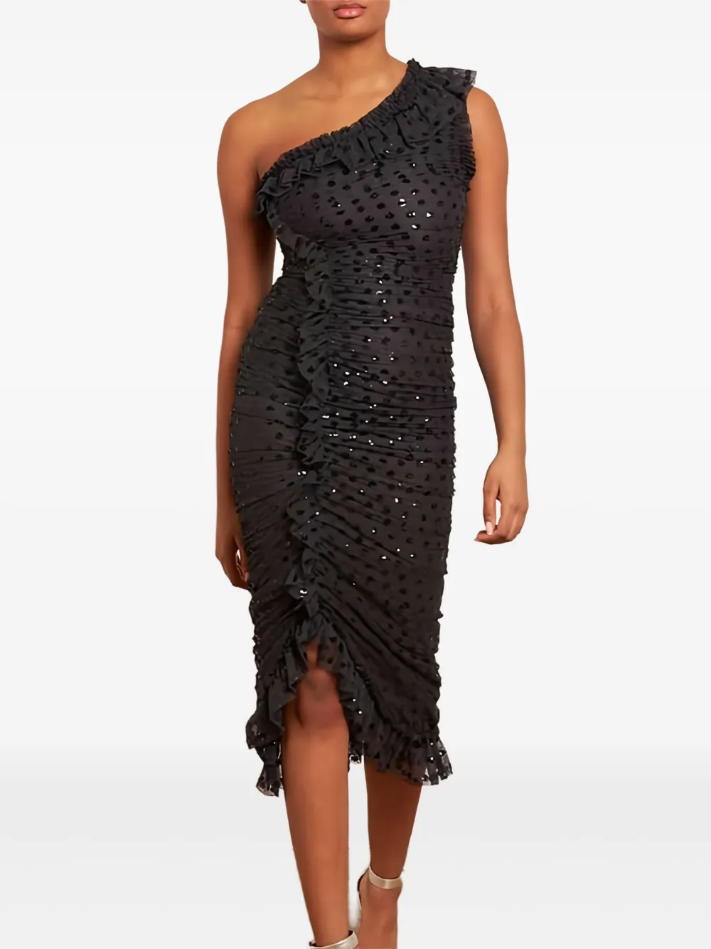 Needle & Thread Dotty asymmetrische jurk met ruches - Zwart