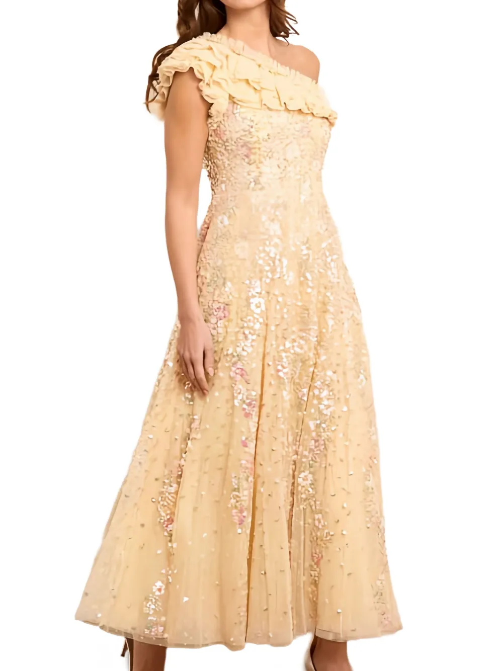 Needle & Thread Confetti jurk verfraaid met pailletten en ruches Beige