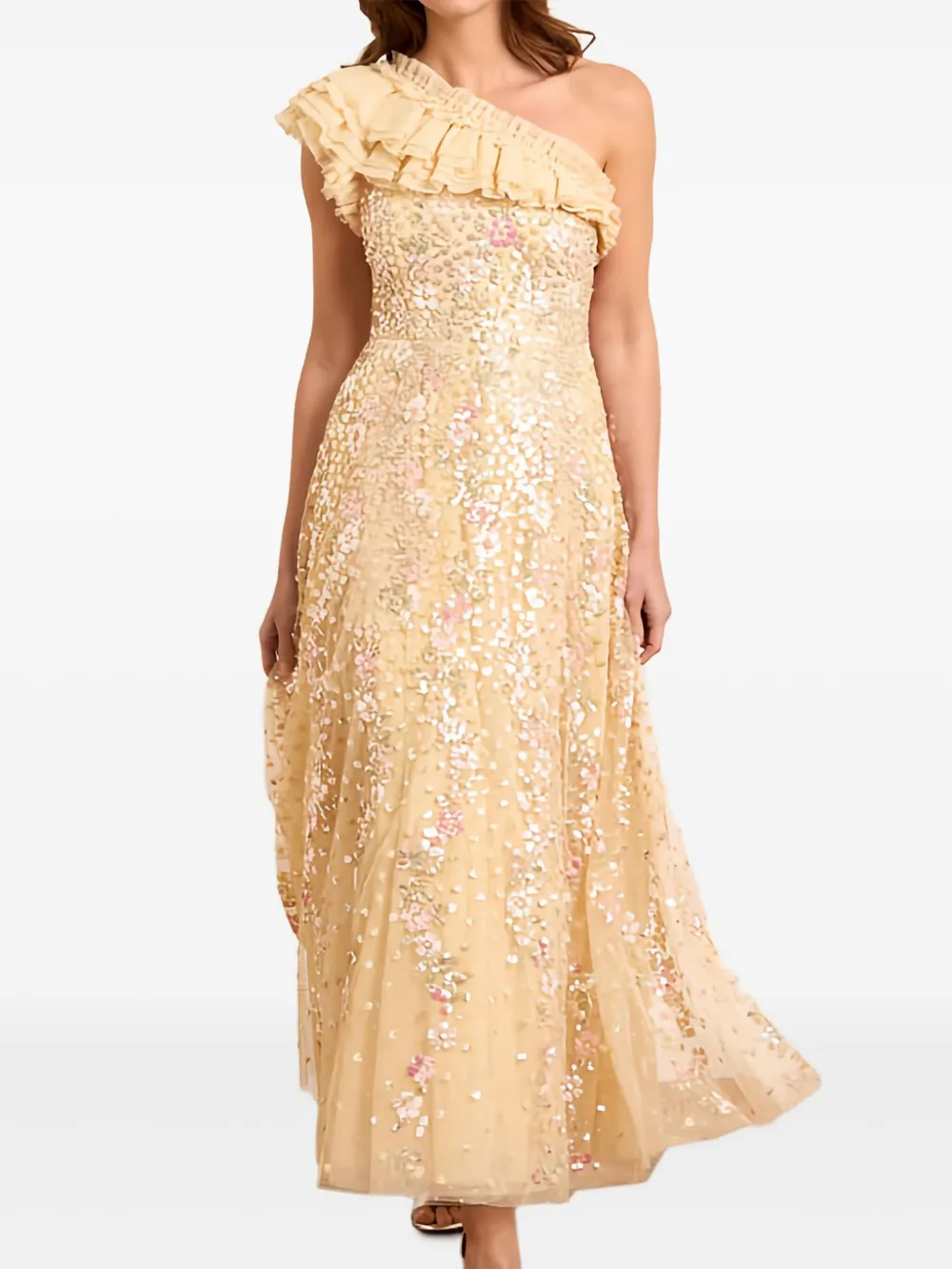 Needle & Thread Confetti jurk verfraaid met pailletten en ruches - Beige