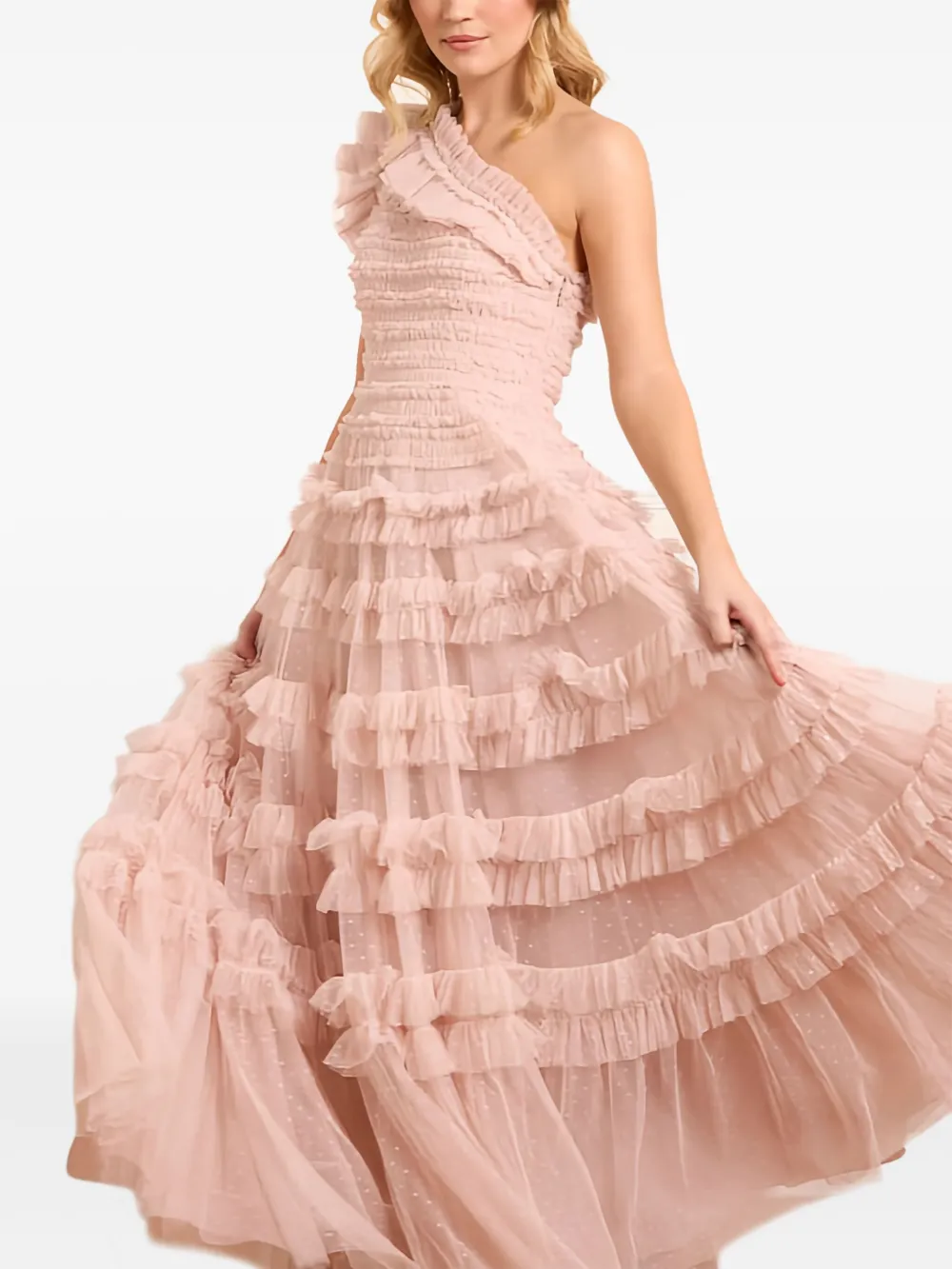Needle & Thread Lisette asymmetrische jurk met ruches - Roze