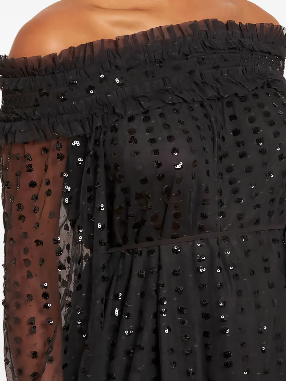 Needle & Thread Raindrop Smocked Off-shoulder Ballerina Ruffled Dress In Black