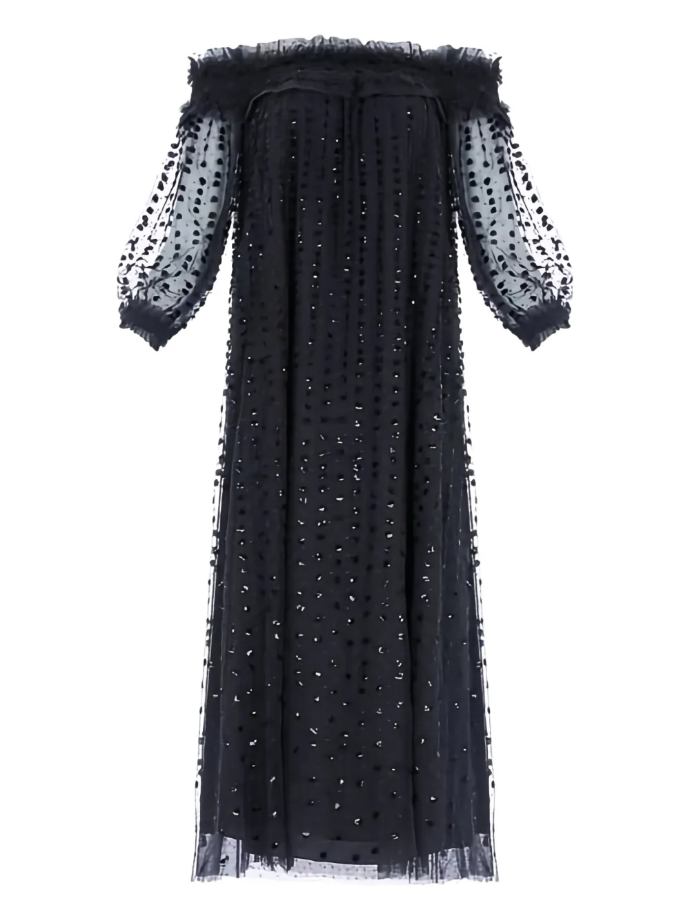 Needle & Thread Raindrop Smocked Off-shoulder Ballerina Ruffled Dress In Black
