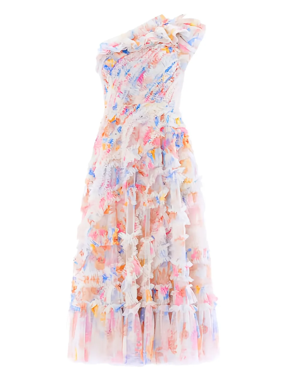 Needle & Thread Mariannes Floral Aaliyah asymmetrische jurk met ruches Roze