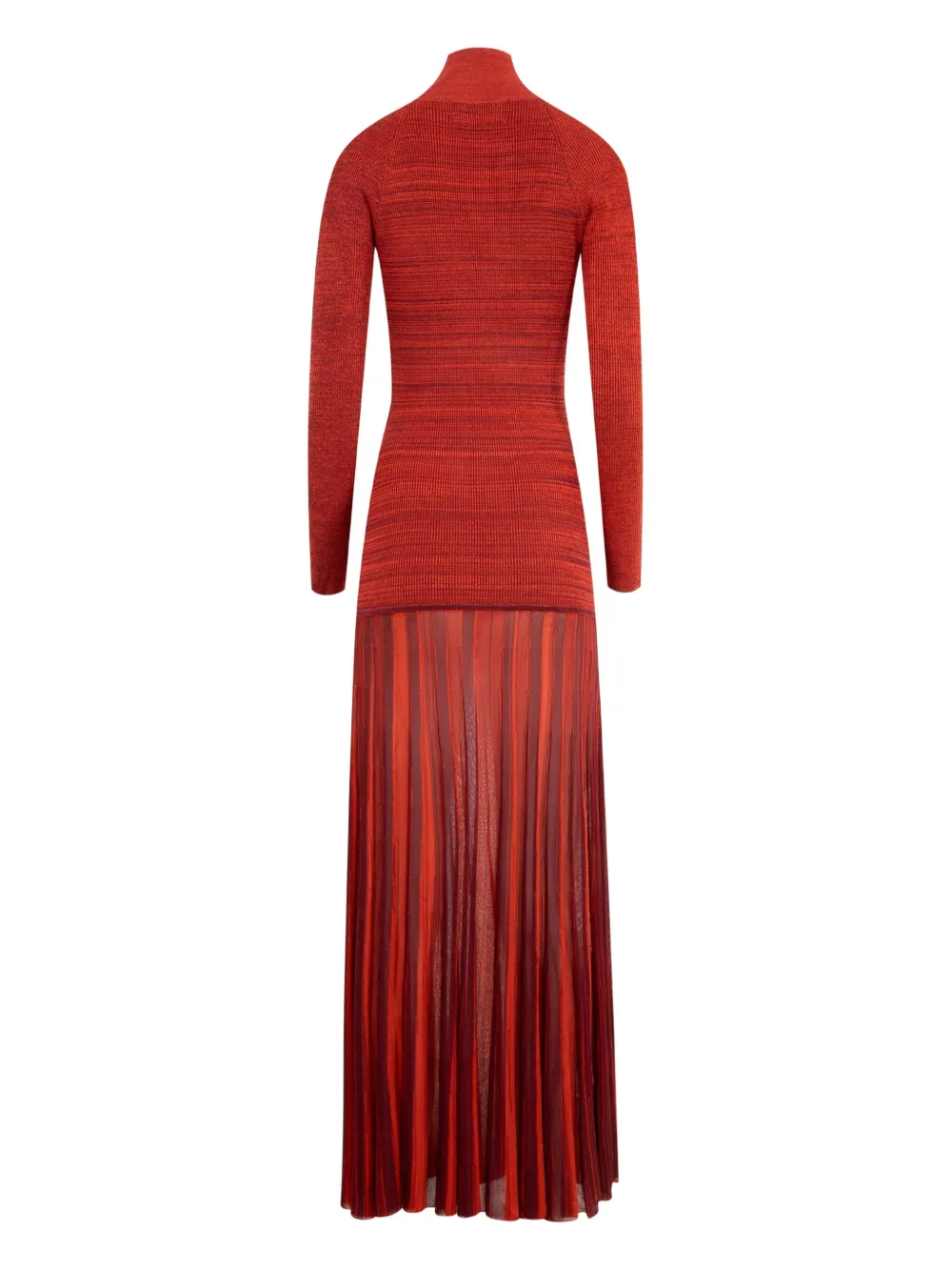 Christopher John Rogers Pleated Ribbed-knit Turtleneck Gown In Red