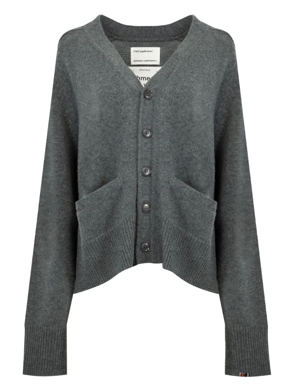 Extreme Cashmere Papilli Pocket Short Cardigan In Gray