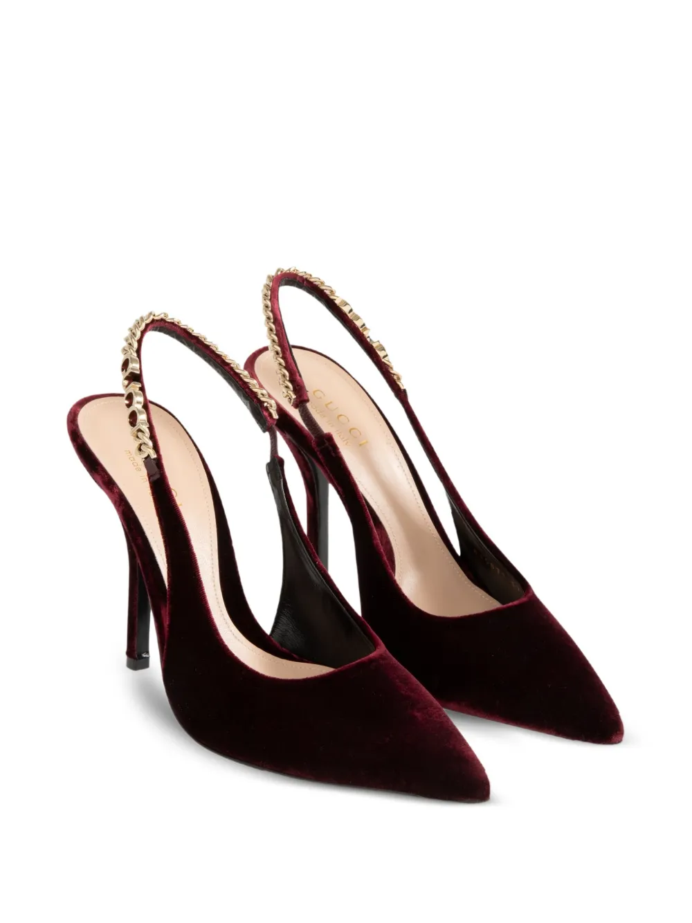 Gucci 105mm Signoria Chain Strap Pumps In Burgundy