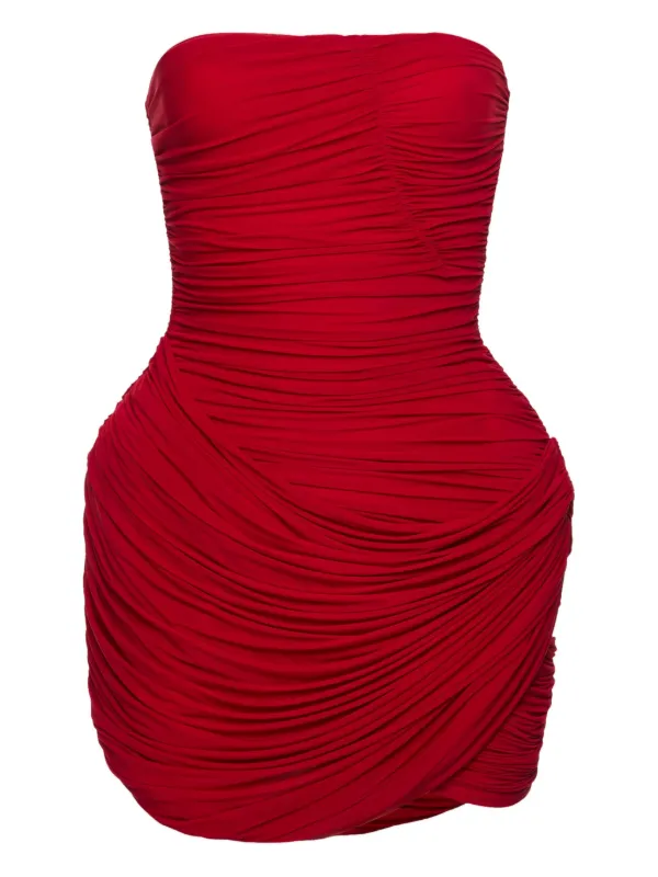 Magda Butrym Ruched Strapless Mini Dress in Red