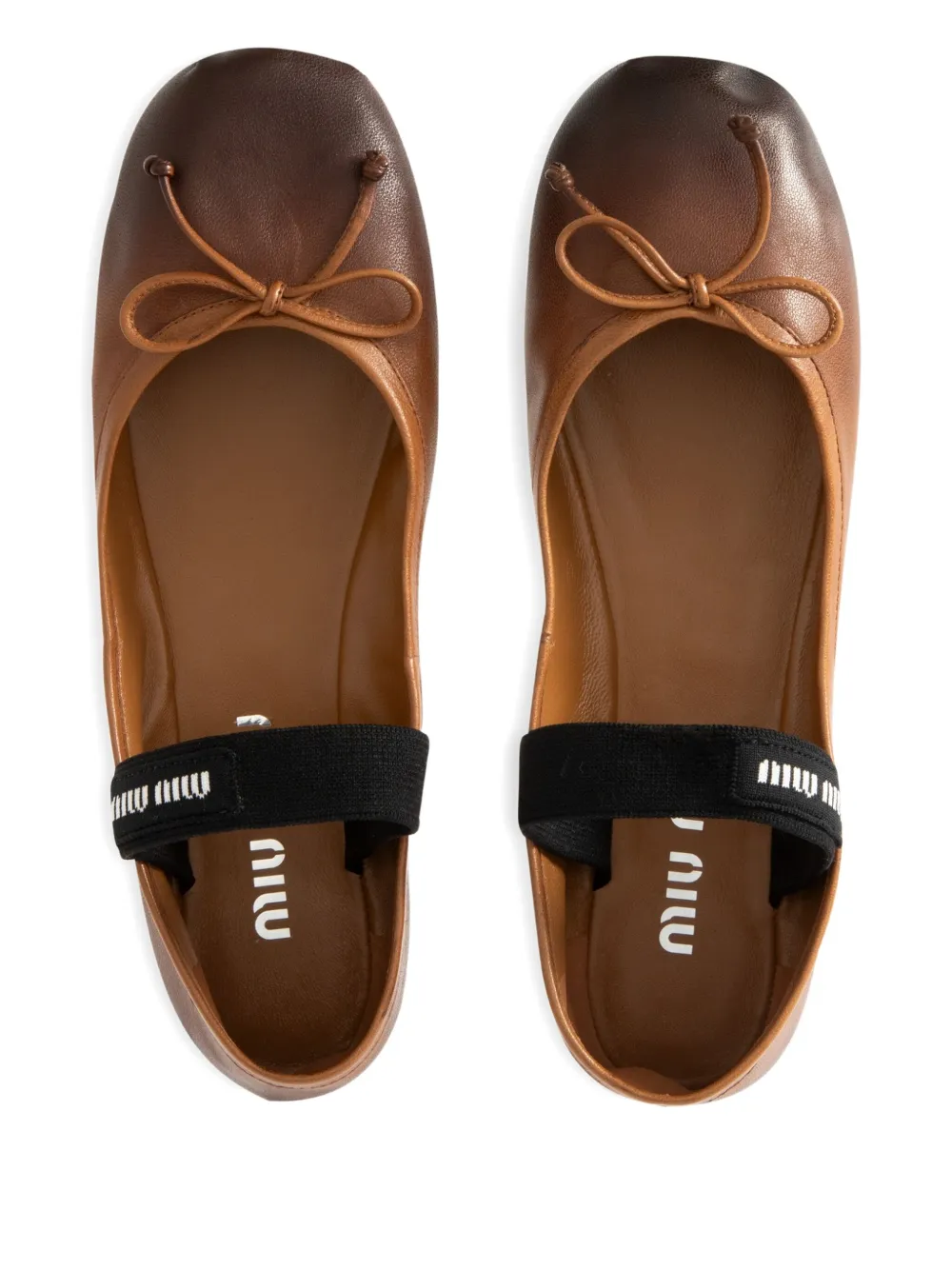 Miu Miu Elasticated Leather Ballerina In Brown