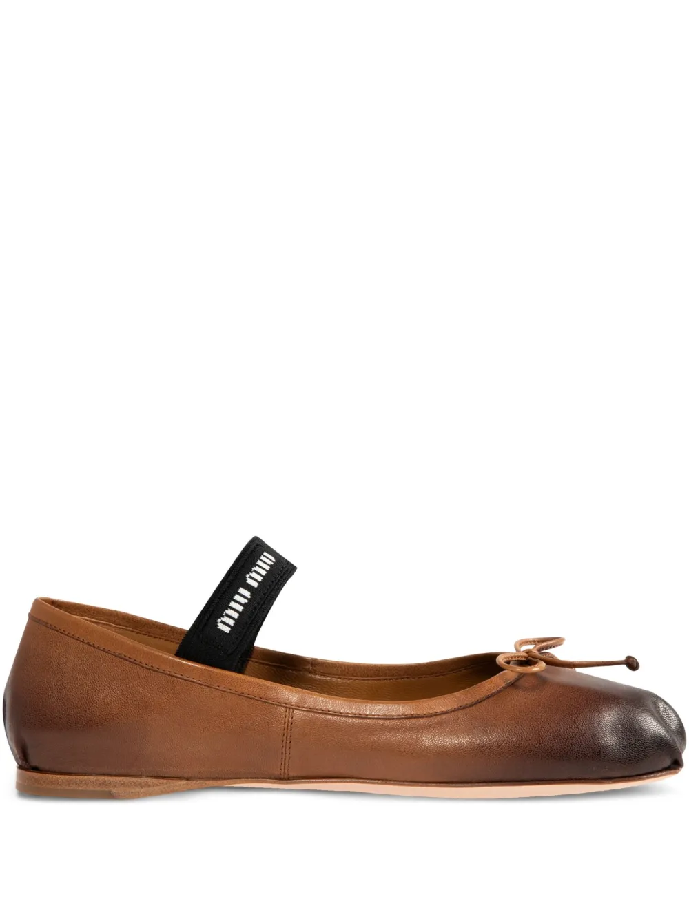 Miu Miu Elasticated Leather Ballerina In Brown