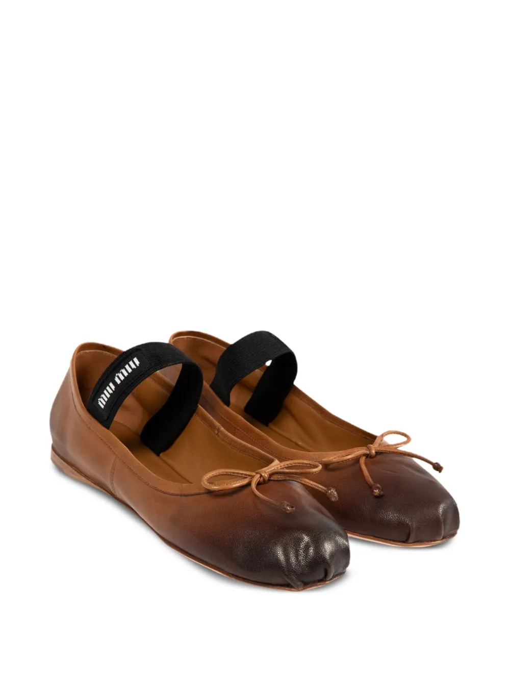 Miu Miu Elasticated Leather Ballerina In Brown
